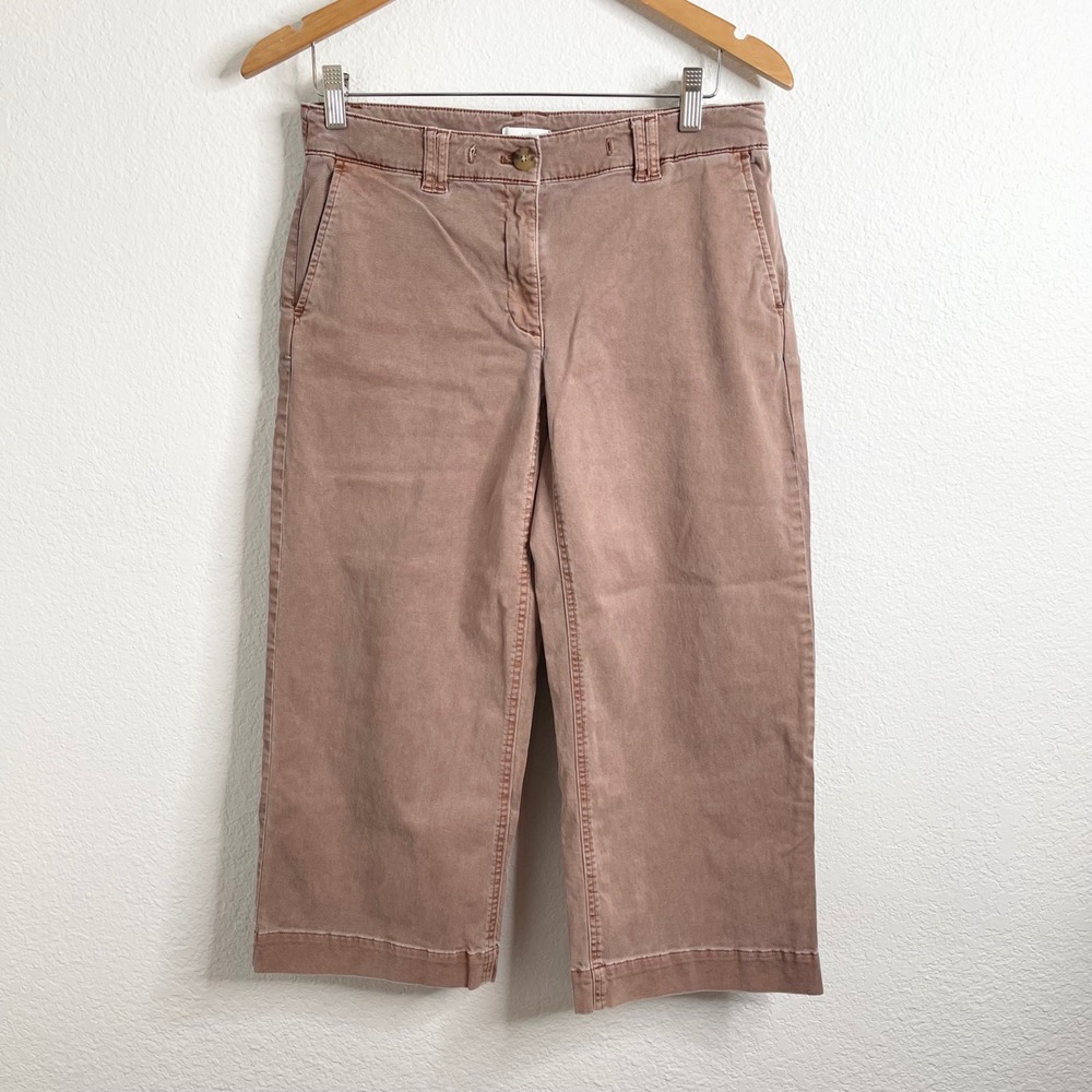 J Jill Petite Cropped Wide Leg Pants Size 8 Brown Cotton Blend Casual